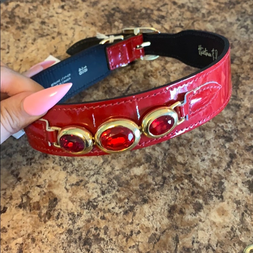 Hartman & Rose red leather dog collar 18”